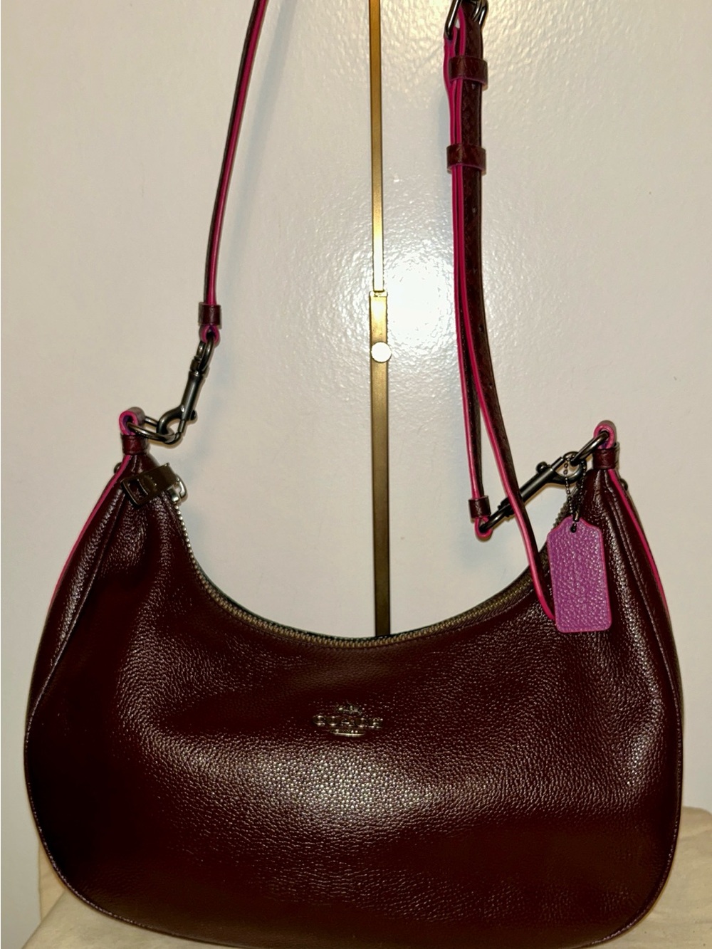 Coach Exotic Trim East/West Harley Hobo Bag the color Oxblood Multi.